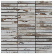 0.7"x4" Wood Rectangles Mix White Grey Ceramic Mosaic | Gramercy Kitchen and Bath