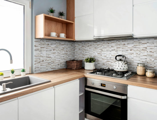 0.7"x4" Wood Rectangles Mix White Grey Ceramic Mosaic | Gramercy Kitchen and Bath