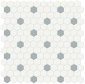 1" White w/ Cloud Blue Matte Hex Mosaic | Gramercy Kitchen and Bath