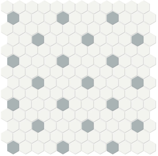1" White w/ Cloud Blue Matte Hex Mosaic