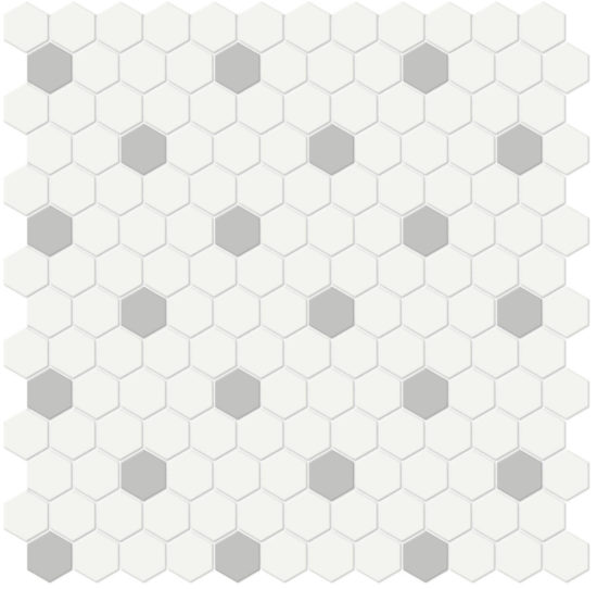 1" White w/ Loft Grey Matte Hex Mosaic