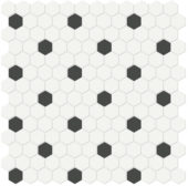 1" White w/ Retro Black Matte Hex Mosaic | Gramercy Kitchen and Bath