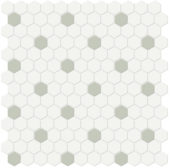1" White w/ Soft Sage Matte Hex Mosaic | Gramercy Kitchen and Bath