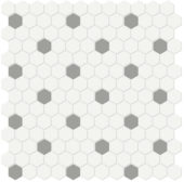 1" White w/ Taupe Matte Hex Mosaic | Gramercy Kitchen and Bath