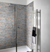 2.8"x6" Rust Industrial Linear Relief Pattern Glazed Ceramic Mosaic | Gramercy Kitchen and Bath