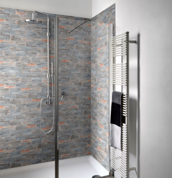2.8"x6" Rust Industrial Linear Relief Pattern Glazed Ceramic Mosaic | Gramercy Kitchen and Bath