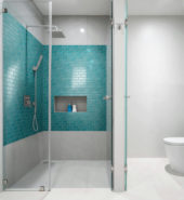 2"X4" Linear Aqua Glass Brick Pattern Mosaic | Gramercy Kitchen and Bath