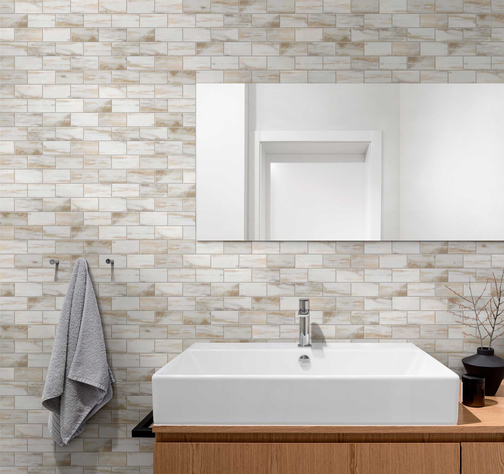 2"x4" Glazed Ceramic Beige Mix Rough Surface Mosaix | Gramercy Kitchen and Bath