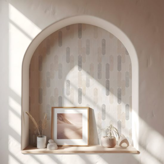 2"x6" Elongated Round White Grey Beige Marble Mix | Gramercy Kitchen and Bath