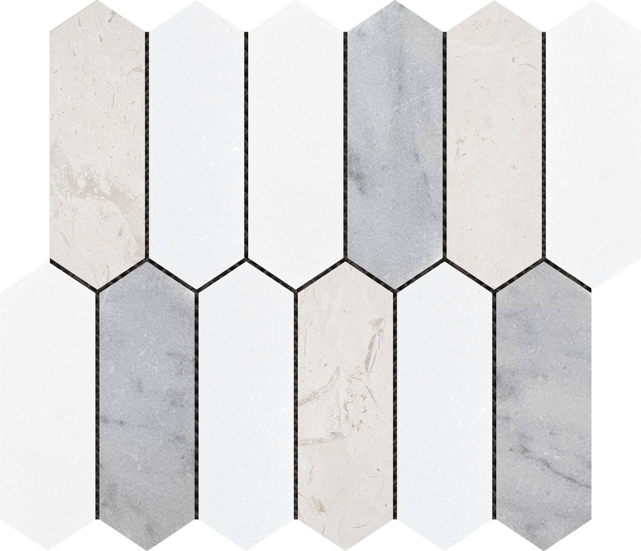 2"x6" Picket White Grey Beige Marble Mix