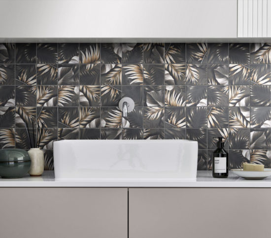 4"x4" Floral Palm Brown Beige Mosaic | Gramercy Kitchen and Bath