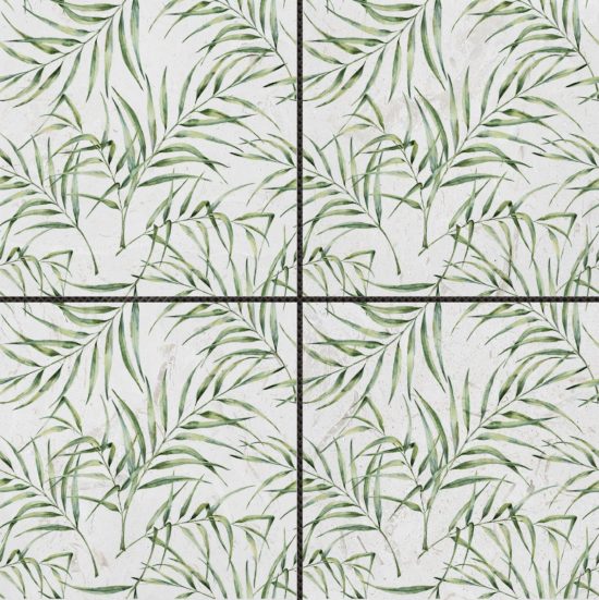 6″x6″ Green Palm Leaf Printed Beige Marble