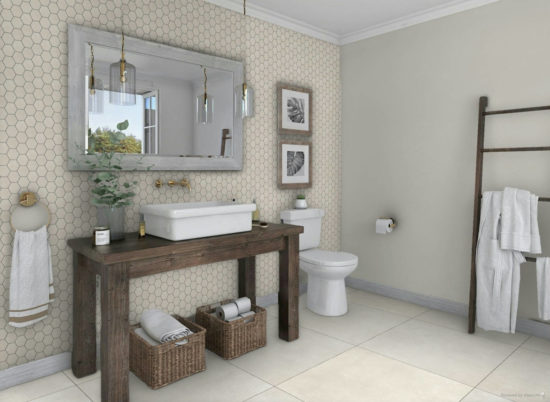 Ashland 3" Hexagon Cream Mosaic | Gramercy Kitchen and Bath