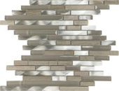 Beige Marble Glass Brushed Metal Baguette Interlocking Mosaic | Gramercy Kitchen and Bath