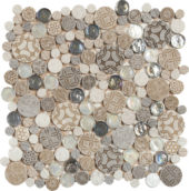 Beige Penny Round Décor/Glass Stone Interrlocking Mosaic | Gramercy Kitchen and Bath
