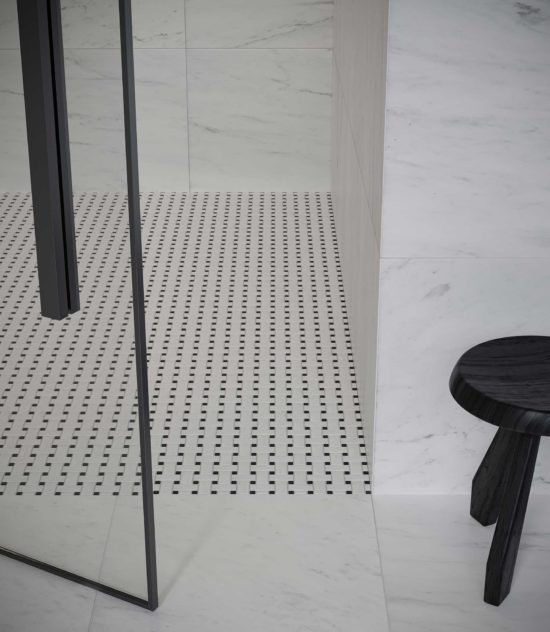 Bianco Venatino Basketweave Honed Mosaic | Gramercy Kitchen and Bath