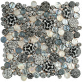Black Penny Round Décor/Glass Stone Interlocking Mosaic | Gramercy Kitchen and Bath