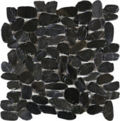 Black Sliced Polished Pebble Interlocking Mosaic | Gramercy Kitchen and Bath