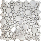 Brushed Silver Penny Rounds Inox Metal Interlocking Mosaic | Gramercy Kitchen and Bath
