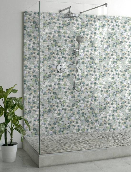 Crystal Green Semi-Precious Stone Round Interlocking Mosaic | Gramercy Kitchen and Bath