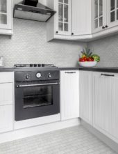 Elongated Hexagon White Grey "Leaves" Mosaic | Gramercy Kitchen and Bath