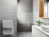 Glass Pebble Light Grey Marble Pattern Mix Mosaic 11.4"11.4" | Gramercy Kitchen and Bath