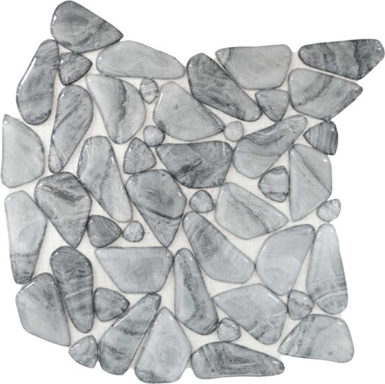 Glass Pebble Light Grey Marble Pattern Mix Mosaic 11.4″11.4″