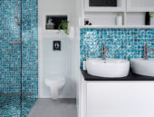 Glass Square Blue Marble Pattern Mix Mosaic | Gramercy Kitchen and Bath