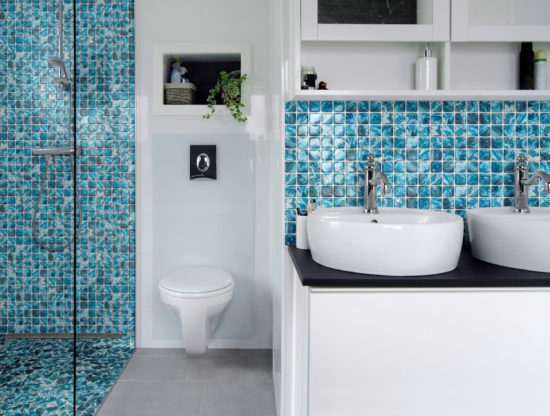 Glass Square Blue Marble Pattern Mix Mosaic | Gramercy Kitchen and Bath