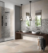 Glass Square Grey Beige Mix Marble Pattern Mix Mosaic | Gramercy Kitchen and Bath