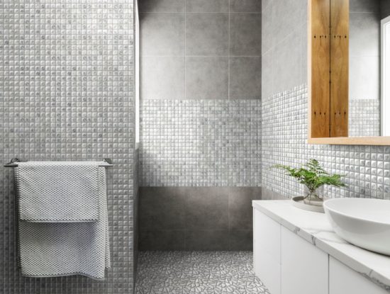 Glass Square Light Grey Marble Pattern Mix Mosaic | Gramercy Kitchen and Bath