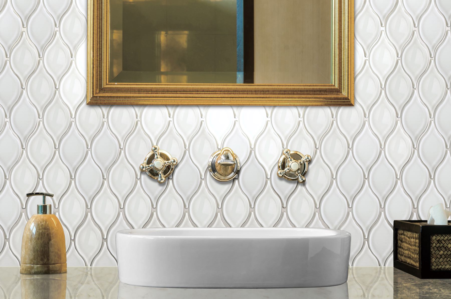 Glass "Tears" White Mosaic 12"x11" | Gramercy Kitchen and Bath