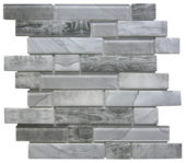 Grey Glass Rectangle/Dark Grey Recycled Glass Interlocking Mosaic | Gramercy Kitchen and Bath