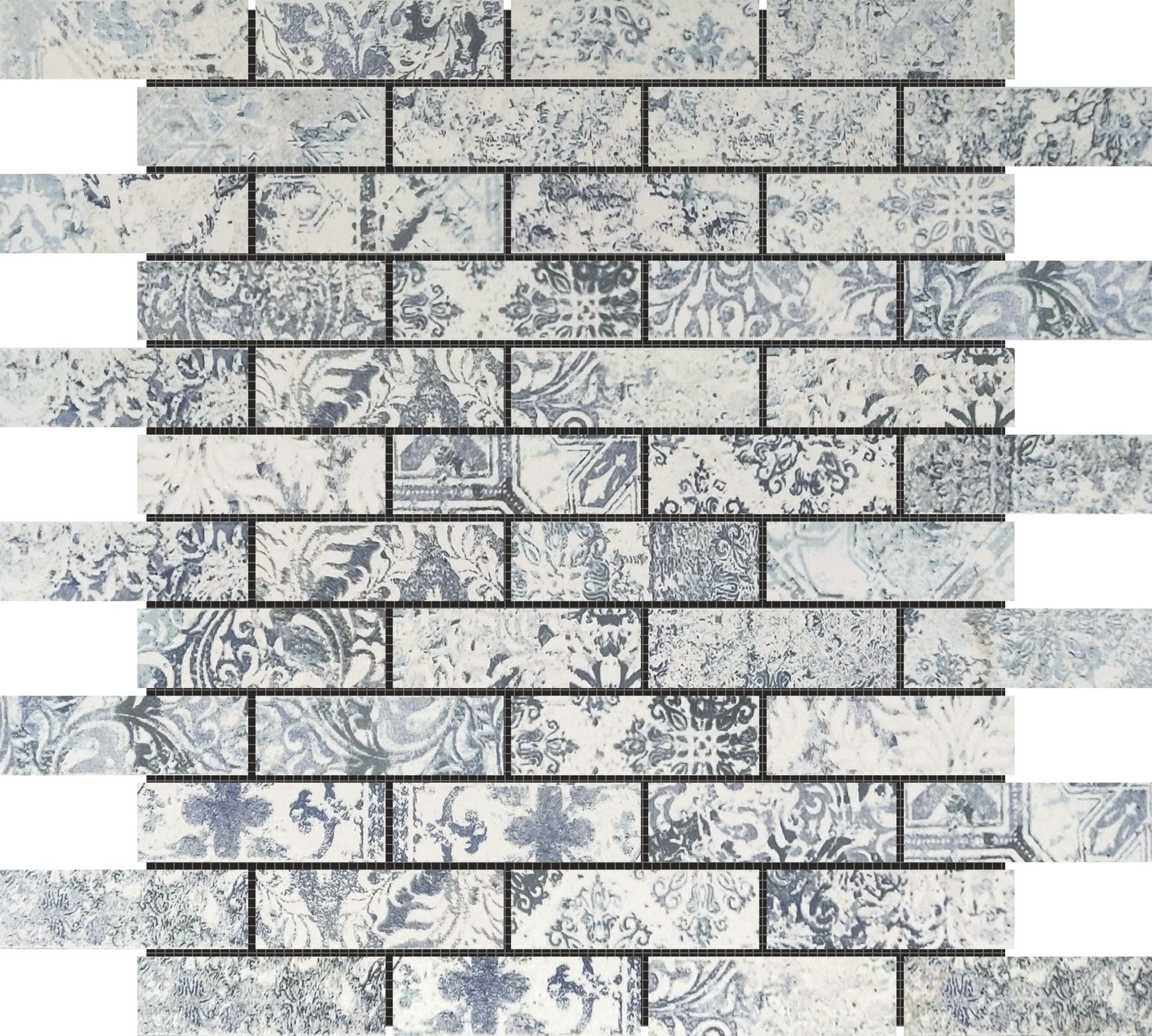 Grey Mix Pattern Deco Brick Matte Glazed Porcelain 1"x3" Mosaic