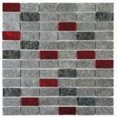 Grey Natural Quartzite Red Glass Mosaic 1"X2" | Gramercy Kitchen and Bath