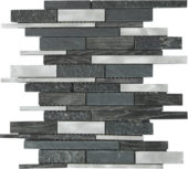 Grey/Black Stone Aluminum Mix Baguette Interlocking Mosaic | Gramercy Kitchen and Bath