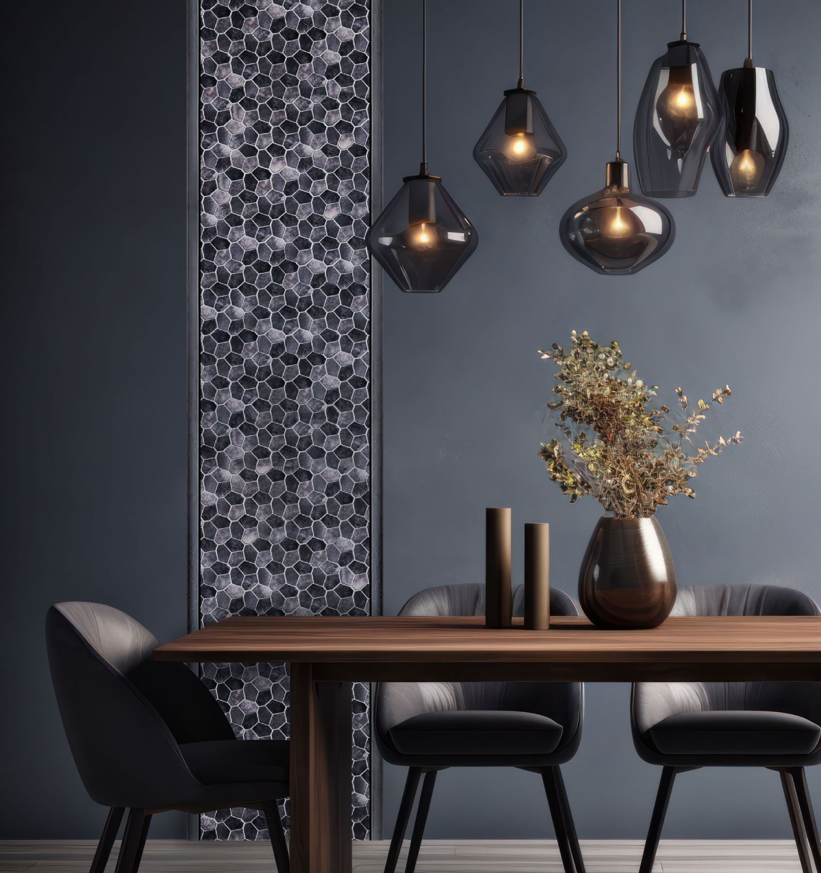 Hexagon Aluminum Mix Grey Mosaic  | Gramercy Kitchen and Bath