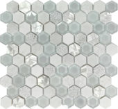 Hexagon Glass Marble & Mother Pearl White Mix Mosaic | Gramercy Kitchen and Bath