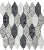 Long Hexagon Terrazzo Marble White Grey Black Mix Mosaic | Gramercy Kitchen and Bath