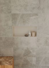 Marmiline Mist 12x28 Niche | Gramercy Kitchen and Bath