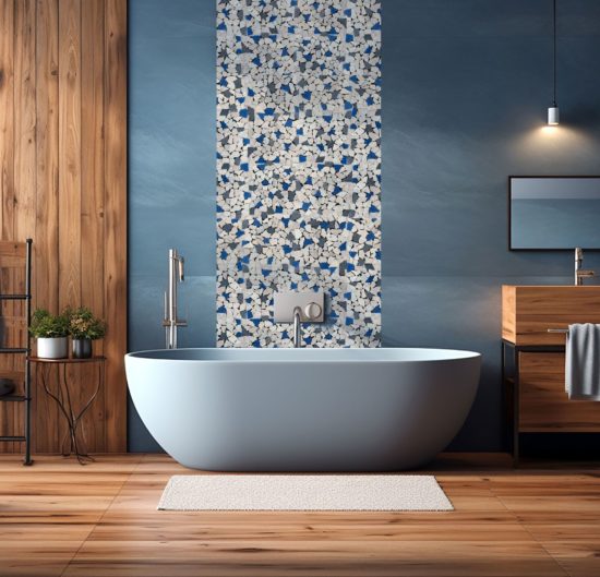 Mini Opus Beige Grey Marble Mix & Blue Glass | Gramercy Kitchen and Bath