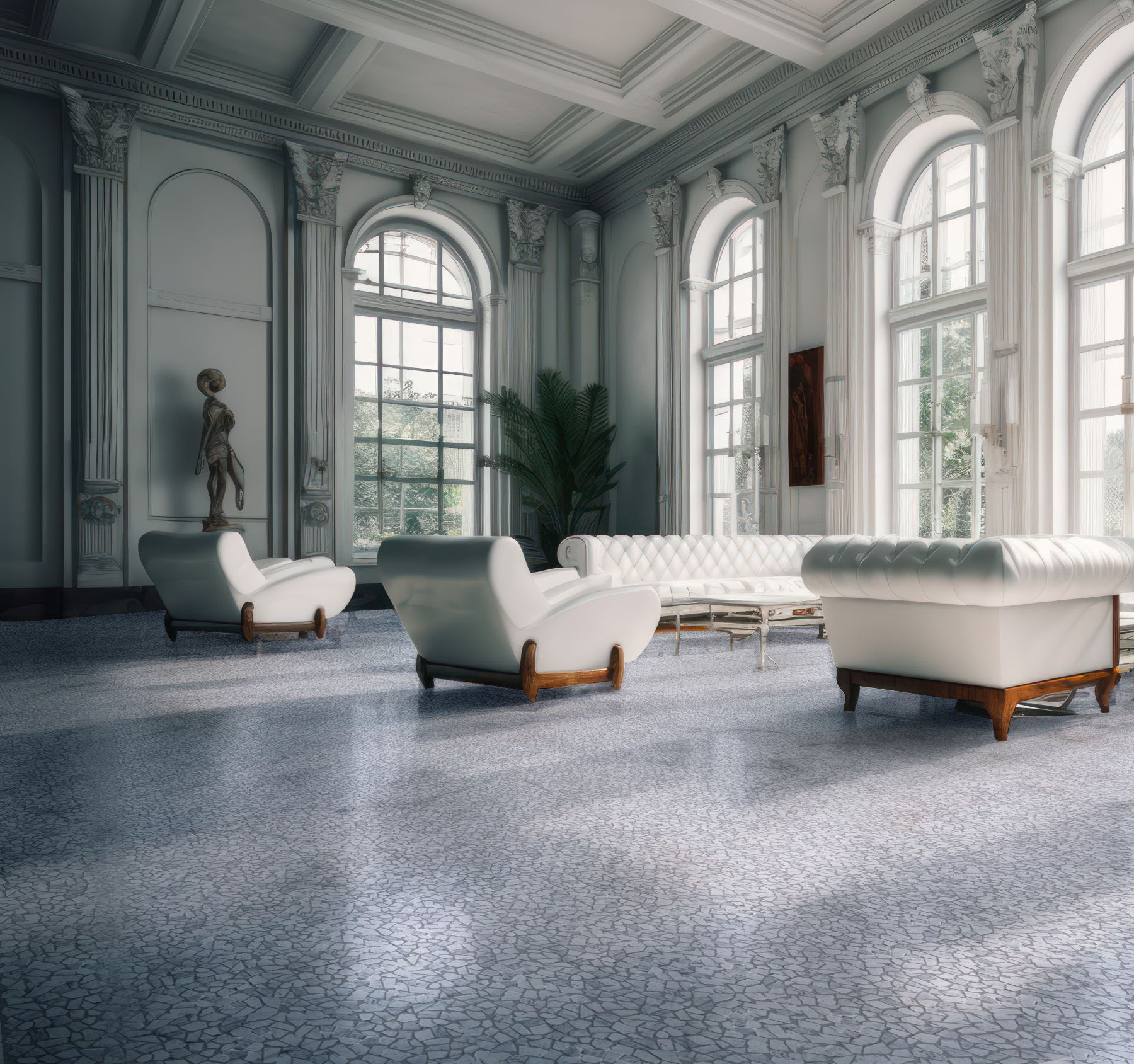 Mini Opus Matte White Grey Marble Stone Interlocking 2 | Gramercy Kitchen and Bath