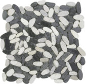 Mix White/Black Sliced Matte Pebble Interlocking Mosaic | Gramercy Kitchen and Bath