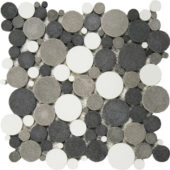 Mix White/Black/Grey Reconstituted Round Interlocking Mosaic | Gramercy Kitchen and Bath