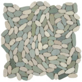 Mix White/Green Sliced Matte Pebble Interlocking Mosaic | Gramercy Kitchen and Bath