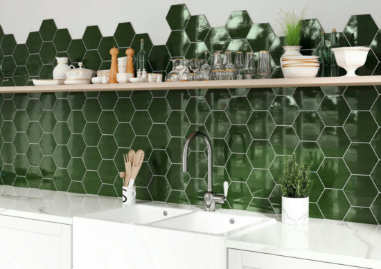 Ronda 5.5X6.3” Green Hexagon | Gramercy Kitchen and Bath