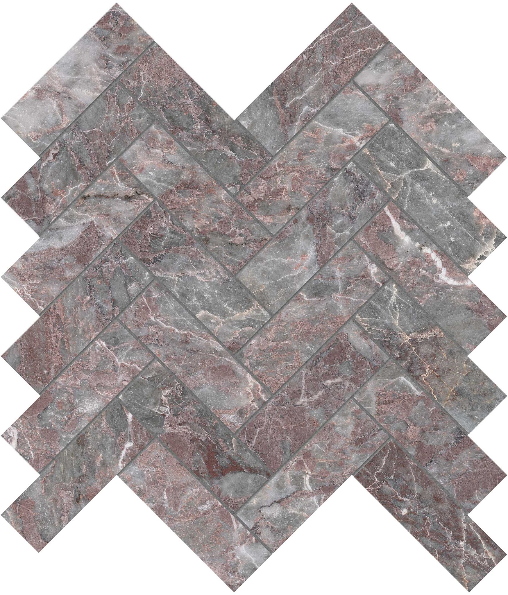 Sereno Burgundy 1.25x4 Herringbone Mosaic | Gramercy Kitchen and Bath