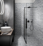 Slate Stone Grey Glazed Ceramic 2"x6" Brick Mosaic | Gramercy Kitchen and Bath