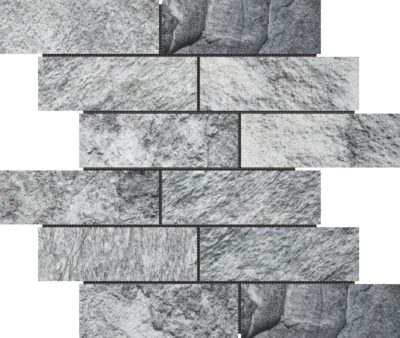 Slate Stone Grey Glazed Ceramic 2″x6″ Brick Mosaic