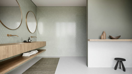 Soft Sage Glossy Scallop Mosaic | Gramercy Kitchen and Bath